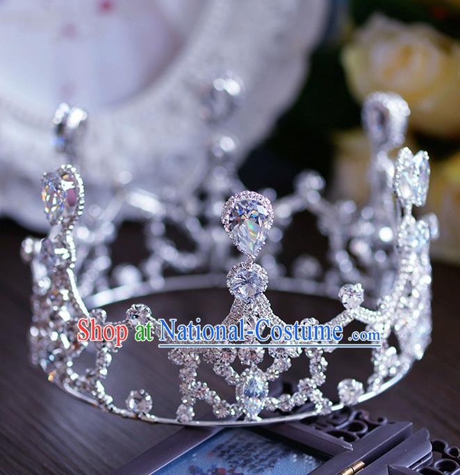 Handmade Wedding Hair Accessories Baroque Queen Crystal Round Royal Crown for Women