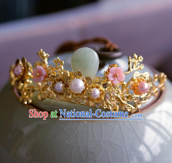 Traditional Chinese Ancient Palace Hair Crown Jade Hairpins Handmade Wedding Hair Accessories for Women