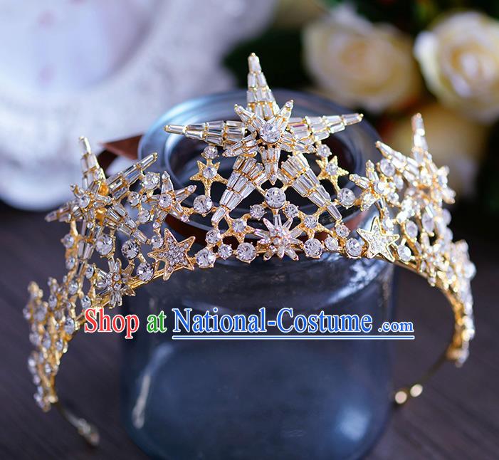 Handmade European Wedding Hair Accessories Baroque Queen Beads Star Royal Crown for Women