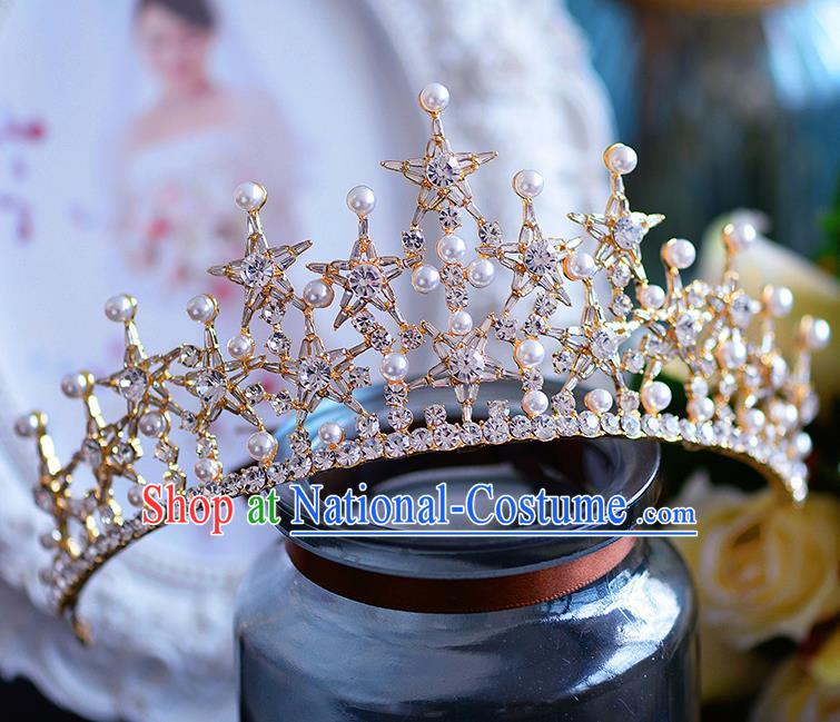 Handmade European Wedding Hair Accessories Baroque Queen Golden Royal Crown for Women