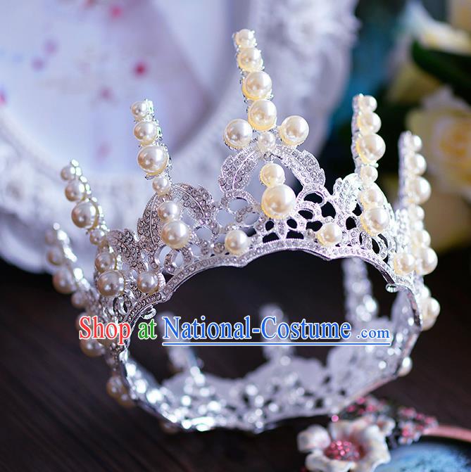 Handmade Baroque Queen Round Royal Crown European Wedding Hair Accessories for Women