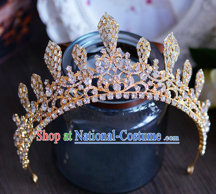 Handmade Baroque Queen Crystal Beads Royal Crown European Wedding Hair Accessories for Women