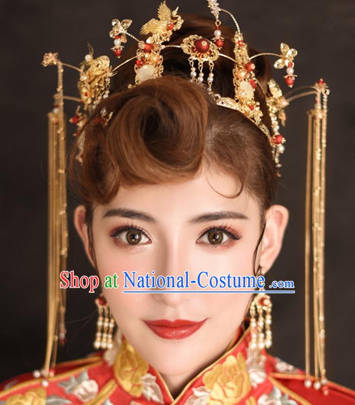 Traditional Chinese Ancient Tassel Phoenix Coronet Bride Hairpins Handmade Wedding Hair Accessories for Women