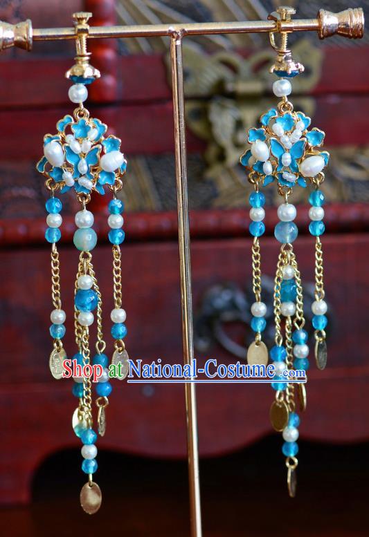 Traditional Chinese Ancient Palace Cloisonne Butterfly Tassel Earrings Handmade Wedding Ear Accessories for Women