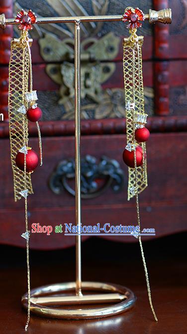 Traditional Chinese Ancient Palace Hanfu Golden Earrings Handmade Wedding Ear Accessories for Women