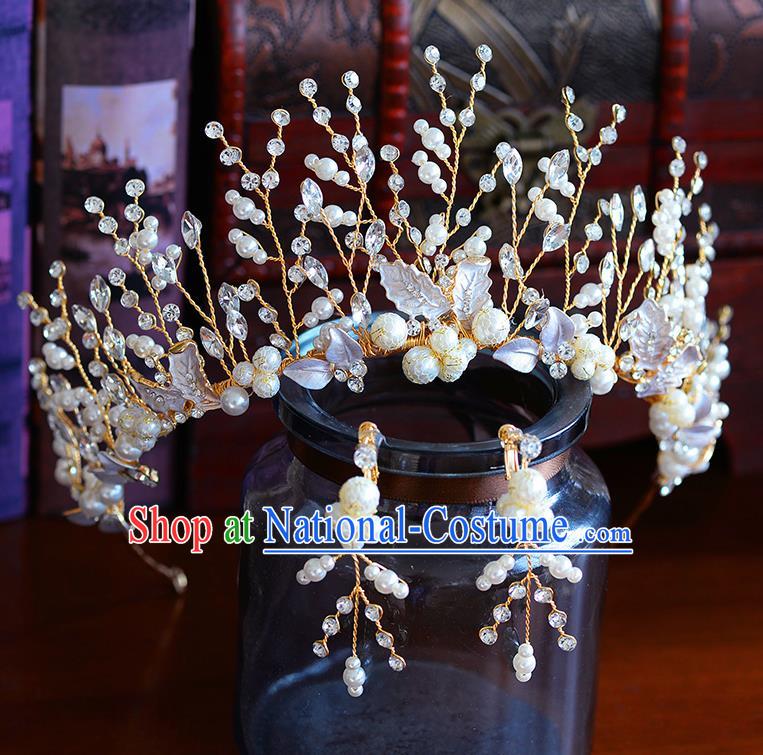 Handmade Baroque Bride Royal Crown European Queen Wedding Hair Accessories for Women