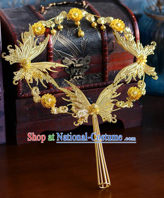 Traditional Chinese Ancient Palace Fans Handmade Wedding Accessories Golden Butterfly Fans for Women