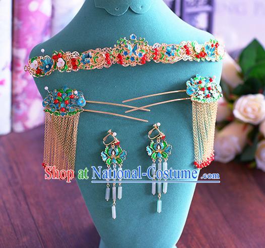 Traditional Chinese Ancient Hanfu Cloisonne Hair Clasp Bride Hairpins Handmade Wedding Hair Accessories for Women