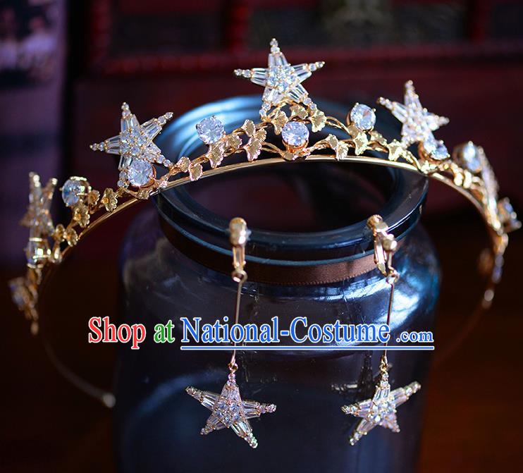 Handmade Baroque Bride Beads Star Royal Crown European Queen Wedding Hair Accessories for Women