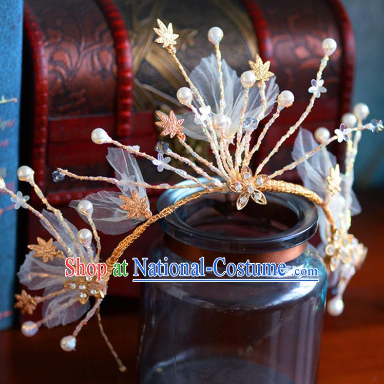 Handmade Baroque Bride Silk Flowers Royal Crown European Queen Wedding Hair Accessories for Women