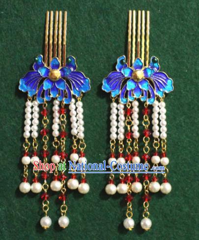 Traditional Chinese Ancient Palace Cloisonne Lotus Hair Clip Tassel Hairpins Handmade Wedding Hair Accessories for Women