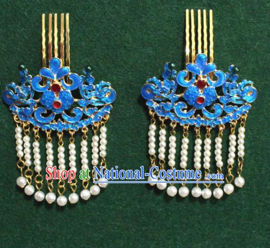 Traditional Chinese Ancient Palace Cloisonne Hair Clip Tassel Hairpins Handmade Wedding Hair Accessories for Women