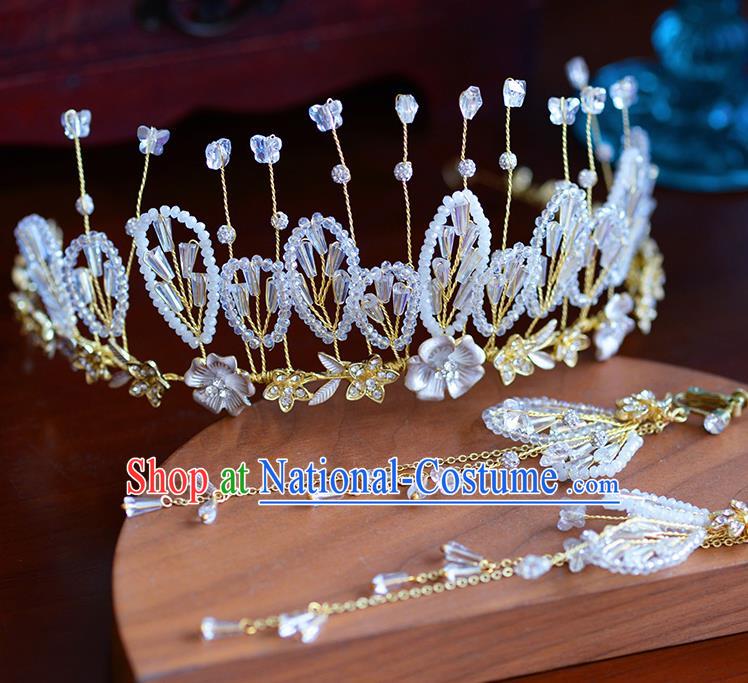 Handmade Baroque Bride Beads Royal Crown European Queen Wedding Hair Accessories for Women