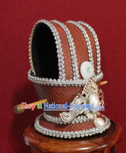 Traditional Chinese Ancient Prince Orange Hairdo Crown Handmade Nobility Childe Hat Swordsman Hair Accessories for Men