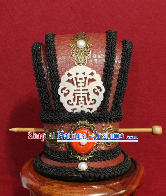 Traditional Chinese Ancient Prince Jade Hairdo Crown Handmade Nobility Childe Hat Swordsman Hair Accessories for Men