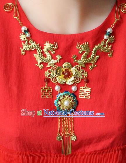 Traditional Chinese Ancient Palace Hanfu Golden Dragons Necklace Handmade Wedding Jewelry Accessories for Women