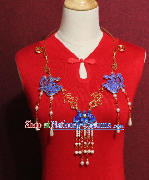 Traditional Chinese Ancient Palace Hanfu Golden Cloisonne Phoenix Necklace Handmade Wedding Jewelry Accessories for Women