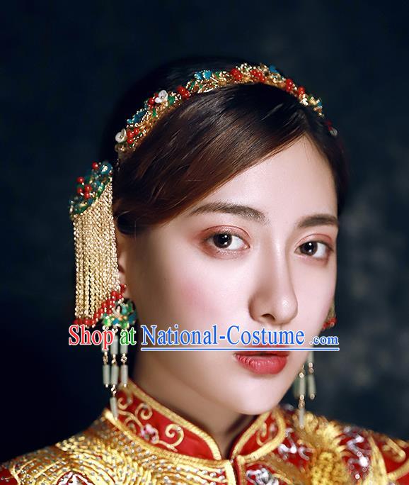 Traditional Chinese Ancient Hanfu Cloisonne Hair Clasp Bride Hairpins Handmade Wedding Hair Accessories for Women