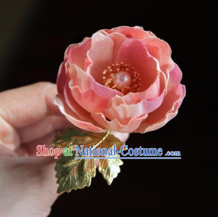 Traditional Chinese Ancient Princess Pink Camellia Hair Clips Hairpins Handmade Hanfu Hair Accessories for Women