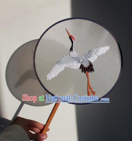 Traditional Chinese Ancient Palace Fans Handmade Hanfu Embroidered Crane Round Fan for Women