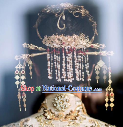 Traditional Chinese Ancient Bride Tassel Hair Crown Hairpins Handmade Wedding Hair Accessories for Women