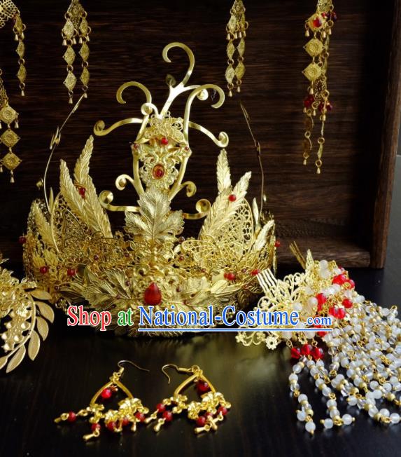 Traditional Chinese Ancient Bride Phoenix Coronet Tassel Hairpins Handmade Wedding Hair Accessories for Women