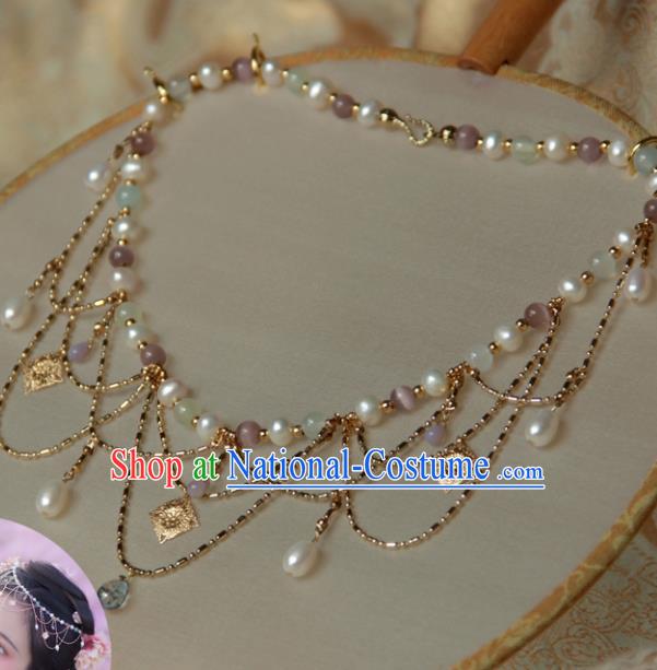 Traditional Chinese Ancient Palace Pearls Tassel Necklace Handmade Hanfu Wedding Jewelry Accessories for Women