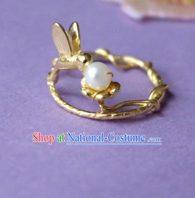 Traditional Chinese Ancient Princess Golden Ring Handmade Hanfu Jewelry Accessories for Women