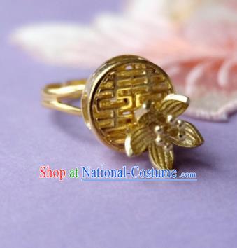 Traditional Chinese Ancient Princess Wedding Golden Ring Handmade Hanfu Jewelry Accessories for Women