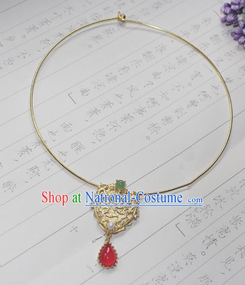 Traditional Chinese Ancient Palace Golden Necklace Handmade Hanfu Wedding Jewelry Accessories for Women