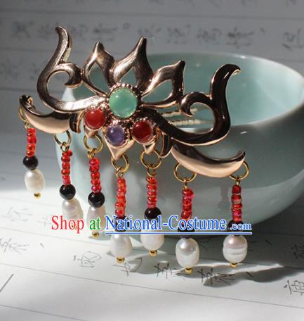 Traditional Chinese Ancient Tang Dynasty Princess Tassel Golden Hair Crown Hairpins Handmade Hanfu Hair Accessories for Women