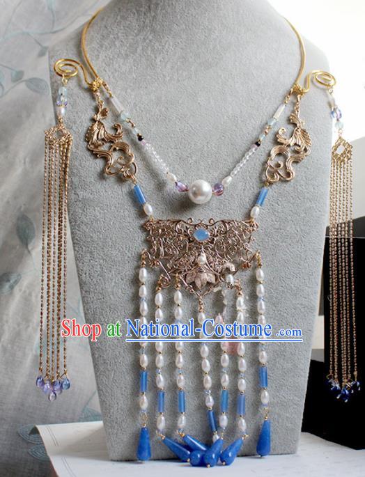 Traditional Chinese Ancient Palace Pearls Tassel Necklace Handmade Hanfu Wedding Jewelry Accessories for Women