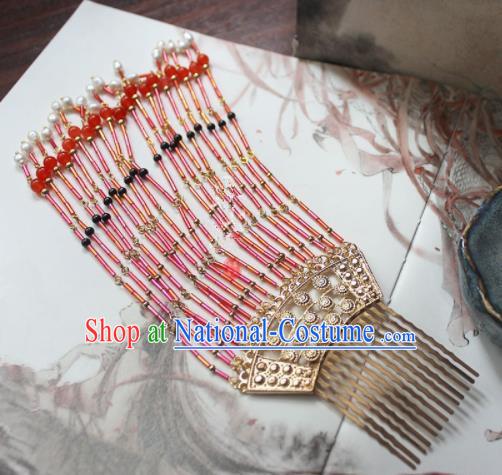 Traditional Chinese Ancient Princess Red Tassel Hair Comb Hairpins Handmade Hanfu Hair Accessories for Women