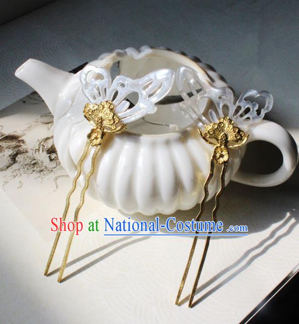 Traditional Chinese Ancient Shell Butterfly Hair Clip Princess Hairpins Handmade Hanfu Hair Accessories for Women