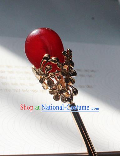 Traditional Chinese Ancient Hanfu Red Stone Hair Clip Princess Hairpins Handmade Hair Accessories for Women