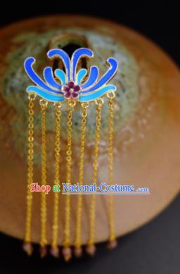 Traditional Chinese Ancient Princess Blueing Chrysanthemum Tassel Hair Clip Hairpins Handmade Hanfu Hair Accessories for Women