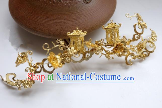 Traditional Chinese Ancient Princess Palace Golden Hair Comb Hairpins Handmade Hanfu Hair Accessories for Women