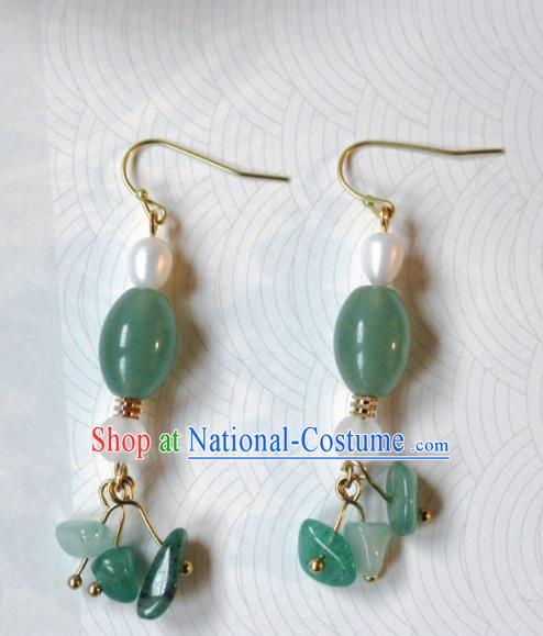 Handmade Chinese Ancient Princess Jade Earrings Traditional Hanfu Jewelry Accessories for Women