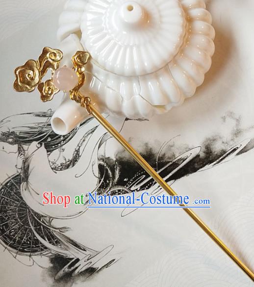 Traditional Chinese Ancient Hanfu Golden Rose Chalcedony Hair Clip Princess Hairpins Handmade Hair Accessories for Women