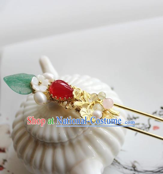 Traditional Chinese Ancient Hanfu Red Chalcedony Hair Clip Princess Hairpins Handmade Hair Accessories for Women