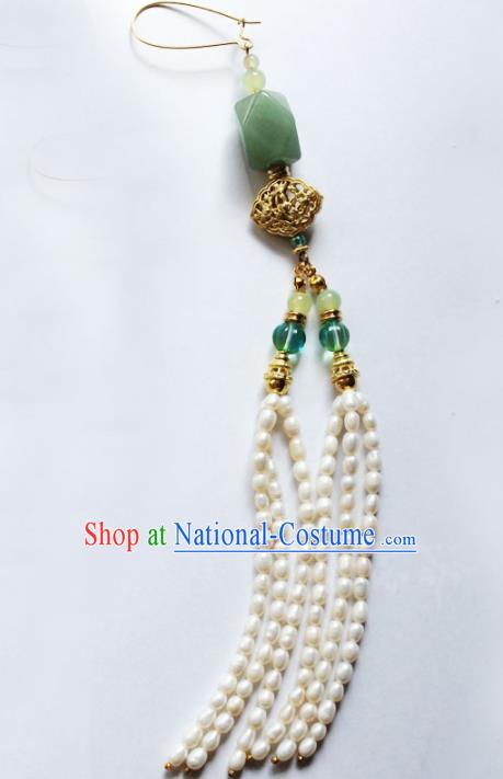 Traditional Chinese Ancient Palace Jade Brooch Handmade Hanfu Breastpin Pearls Tassel Pendant for Women