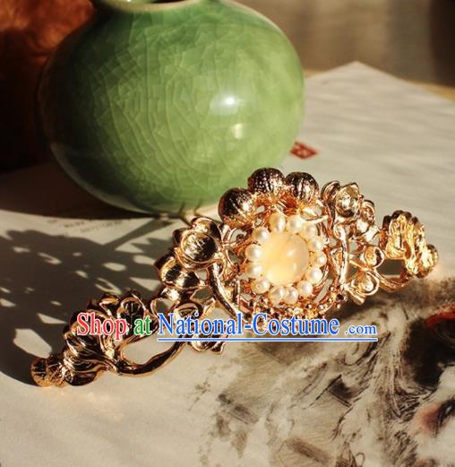 Traditional Chinese Ancient Hanfu Pearls Golden Hair Clip Princess Hairpins Handmade Hair Accessories for Women