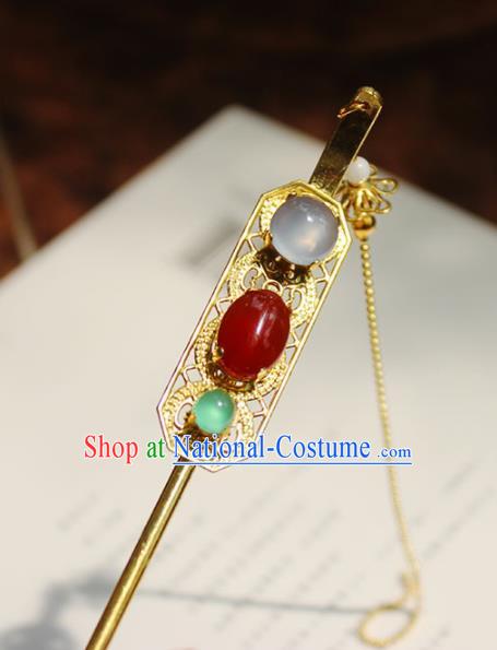 Traditional Chinese Ancient Hanfu Red Chalcedony Hair Clip Princess Hairpins Handmade Hair Accessories for Women