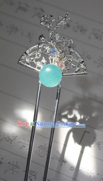 Traditional Chinese Ancient Hanfu Blue Chalcedony Hair Clip Princess Hairpins Handmade Hair Accessories for Women