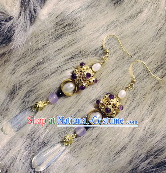 Handmade Chinese Ancient Princess Pearls Earrings Traditional Hanfu Jewelry Accessories for Women