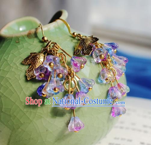 Handmade Chinese Ancient Princess Purple Crystal Earrings Traditional Hanfu Jewelry Accessories for Women