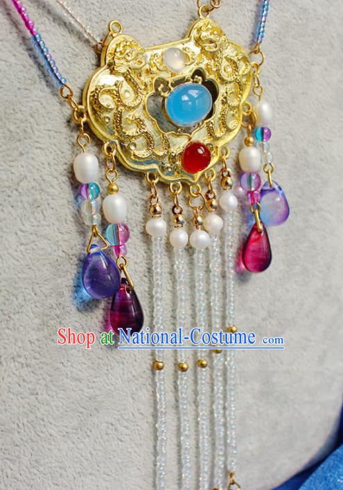 Handmade Chinese Ancient Palace Golden Necklace Traditional Hanfu Wedding Jewelry Accessories for Women