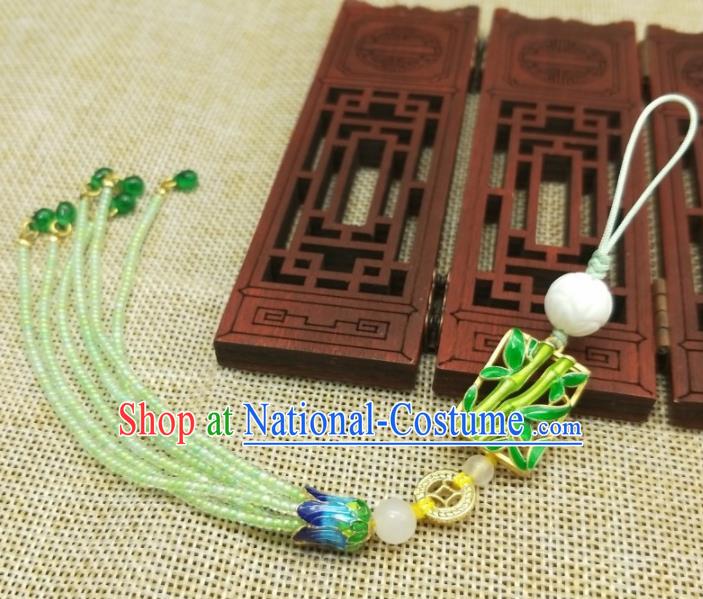 Traditional Chinese Ancient Palace Cloisonne Bamboo Brooch Handmade Hanfu Tassel Breastpin Pendant for Women