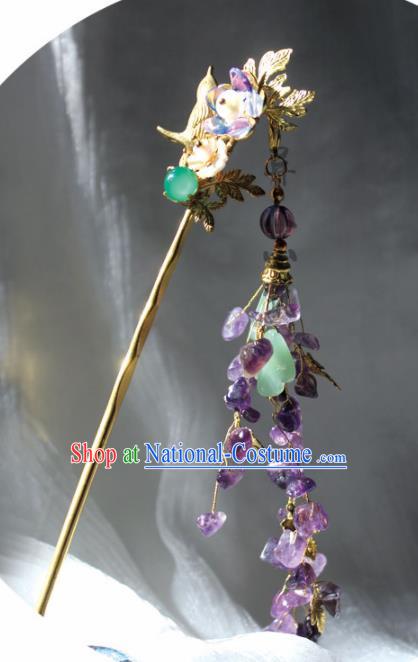 Chinese Ancient Hanfu Purple Tassel Hair Clip Princess Hairpins Traditional Handmade Hair Accessories for Women