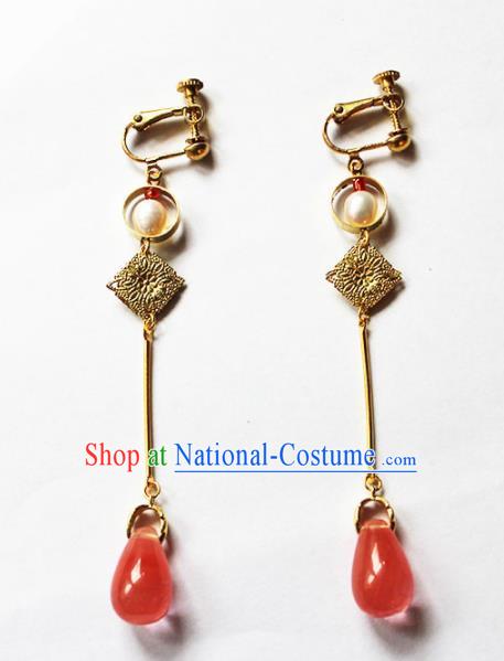 Handmade Chinese Ancient Princess Red Crystal Earrings Traditional Hanfu Jewelry Accessories for Women